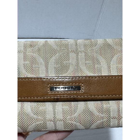 Fossil Wallet Logo Spell Out Beige Cream Tan Brown Women Cards Coins Vintage - Picture 10 of 10